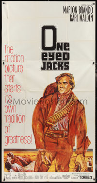 2p0475 ONE EYED JACKS 3sh 1961 art of star & director Marlon Brando with gun & bandolier!