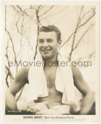 2p1868 GEORGE BRENT 8.25x10 still 1930s barechested smiling portrait with a towel around his neck!