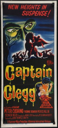 2p0542 CAPTAIN CLEGG Aust daybill 1962 Hammer, great horror art of skeletons riding skeleton horses!