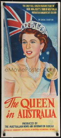 2p0558 QUEEN IN AUSTRALIA Aust daybill 1954 wonderful artwork of Queen Elizabeth II, ultra rare!