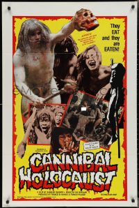 2p0710 CANNIBAL HOLOCAUST 1sh 1985 rare full-color one-sheet with gruesome image!