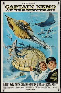 2p0711 CAPTAIN NEMO & THE UNDERWATER CITY 1sh 1970 great art of cast, scuba divers & cool ship!