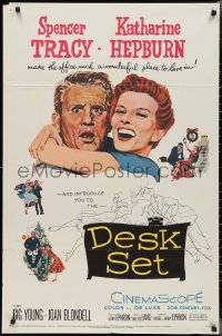 2p0736 DESK SET 1sh 1957 Spencer Tracy & Katharine Hepburn make the office a wonderful place!