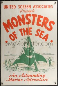 2p0738 DEVIL MONSTER 1sh R1930s Monsters of the Sea, cool artwork of giant manta ray!