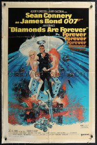 2p0740 DIAMONDS ARE FOREVER 1sh 1971 art of Sean Connery as James Bond 007 by Robert McGinnis!