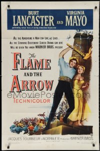 2p0775 FLAME & THE ARROW 1sh 1950 Burt Lancaster performing his own stunts & sexy Virginia Mayo!