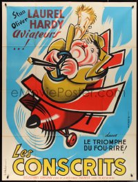 2p0277 FLYING DEUCES French 1p R1950s great cartoon art of Stan Laurel & Oliver Hardy in plane!