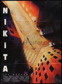 2p0304 NIKITA French 1p 1990 Luc Besson, overhead art of Anne Parillaud in alley, La Femme Nikita!