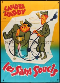 2p0308 PACK UP YOUR TROUBLES French 1p R1950s wacky different Belinsky art of Laurel & Hardy!