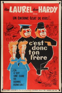 2p0257 OUR RELATIONS French 32x47 R1950s wacky different art of Stan Laurel & Oliver Hardy!