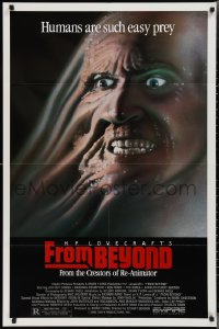 2p0788 FROM BEYOND 1sh 1986 H.P. Lovecraft, wild sci-fi horror image, humans are such easy prey!