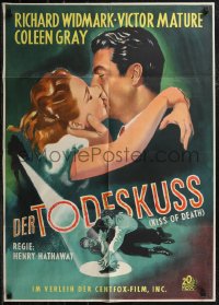 2p0584 KISS OF DEATH German 1947 close up of art of Victor Mature kissing Coleen Gray, ultra rare!