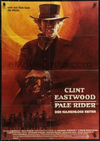 2p0587 PALE RIDER German 1985 great action art from int'l 1sh of Clint Eastwood by David Grove!