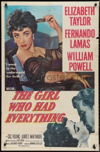 2p0795 GIRL WHO HAD EVERYTHING 1sh 1953 sexy Elizabeth Taylor goes to the underworld for thrills!