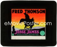 2p1754 JESSE JAMES glass slide 1927 striking silhouette art of famous outlaw Fred Thomson on horse!