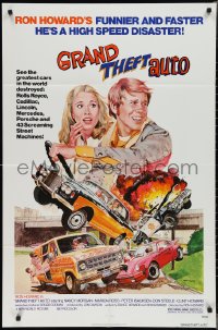 2p0797 GRAND THEFT AUTO 1sh 1977 Ron Howard, Roger Corman, John Solie car crash art!