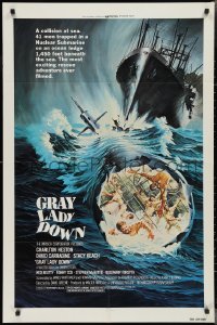 2p0798 GRAY LADY DOWN 1sh 1978 Charlton Heston, David Carradine, cool submarine artwork!