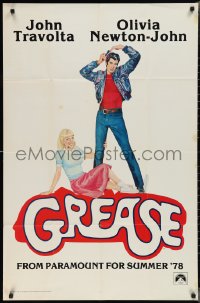 2p0799 GREASE teaser 1sh 1978 Linda Fennimore art of John Travolta & Olivia Newton-John, classic!