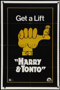 2p0806 HARRY & TONTO teaser 1sh 1974 Paul Mazursky, Art Carney, Burstyn, hitchhiking thumb art!