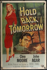 2p0814 HOLD BACK TOMORROW 1sh 1955 art of full-length sexy bad girl Cleo Moore & John Agar!