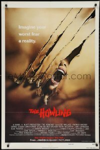 2p0817 HOWLING teaser 1sh 1981 Joe Dante, cool art of screaming female tranforming into a werewolf!