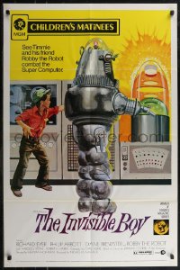 2p0825 INVISIBLE BOY 1sh R1973 Richard Eyer, completely different John Solie art of Robby the Robot!