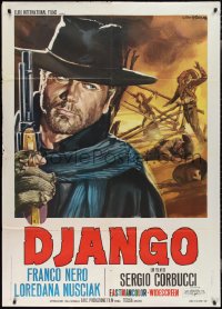 2p0395 DJANGO Italian 1p R1970s Sergio Corbucci, art of Franco Nero with gun by Rodolfo Gasparri!