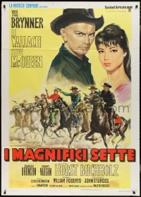 2p0407 MAGNIFICENT SEVEN Italian 1p R1970s different Casaro art of Brynner over cowboys, Sturges!