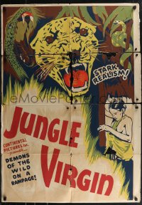 2p0833 JAWS OF THE JUNGLE 1sh R1930s stark realism, great art of leopard & Jungle Virgin, very rare!