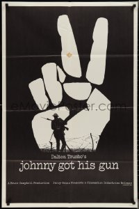 2p0837 JOHNNY GOT HIS GUN teaser 1sh 1971 from Dalton Trumbo novel, great peace sign & soldier image!