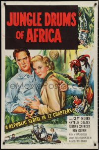 2p0839 JUNGLE DRUMS OF AFRICA 1sh 1952 Clayton Moore with gun & Phyllis Coates, Republic serial!