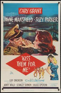 2p0851 KISS THEM FOR ME 1sh 1957 romantic art of Cary Grant & Suzy Parker + sexy Jayne Mansfield!