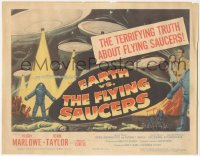 2p1116 EARTH VS. THE FLYING SAUCERS TC 1956 Harryhausen sci-fi classic, cool art of UFOs & aliens!