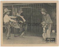 2p1273 FOR BIG STAKES LC 1922 great image of cowboy Tom Mix kicking bad guy into jail cell!