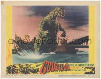 2p1295 GODZILLA LC #6 1956 cool image of Gojira in water destroying bridge, rubbery monster classic!