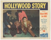 2p1318 HOLLYWOOD STORY LC #8 1951 Richard Conte with gun crouching by wounded man, William Castle!