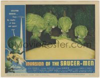 2p1329 INVASION OF THE SAUCER MEN LC #2 1957 c/u of 4 cabbage head aliens making plans by car!