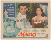 2p1343 MACAO LC #5 1952 Josef von Sternberg, c/u of sexy Jane Russell looking at Robert Mitchum!