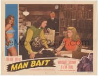 2p1346 MAN BAIT LC #3 1952 Marguerite Chapman glares at sexy bad girl Diana Dors in library!