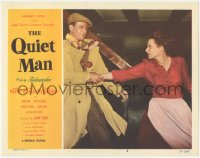 2p1388 QUIET MAN LC #3 1951 best c/u of John Wayne grabbing Maureen O'Hara from one-sheet, John Ford