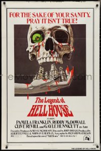 2p0856 LEGEND OF HELL HOUSE 1sh 1973 B.T. art of skull & haunted house dripping with blood!