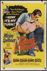 2p0866 LONG WAIT 1sh 1954 Mickey Spillane, art of Anthony Quinn & sexy girl with gun!