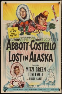 2p0867 LOST IN ALASKA 1sh 1952 artwork of Bud Abbott & Lou Costello falling on ice!