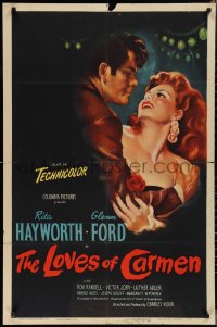 2p0872 LOVES OF CARMEN 1sh 1948 romantic close up art of sexiest Rita Hayworth & Glenn Ford!