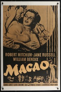 2p0875 MACAO military 1sh R1960s Josef von Sternberg, best art of Robert Mitchum & sexy Jane Russell!