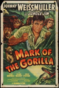 2p0883 MARK OF THE GORILLA 1sh 1950 artwork of Johnny Weissmuller as explorer Jungle Jim!