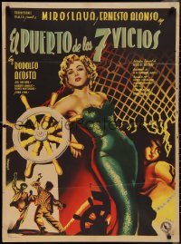 2p0601 EL PUERTO DE LOS SIETE VICIOS Mexican poster 1952 sexy Juan Antonio Vargas Ocampo art!