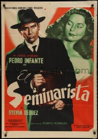 2p0602 EL SEMINARISTA Mexican poster 1949 completely different art of Pedro Infante w/ gun, ultra rare!