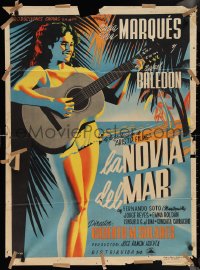 2p0605 LA NOVIA DEL MAR Mexican poster 1948 different full-length art of sexy Maria Marques!