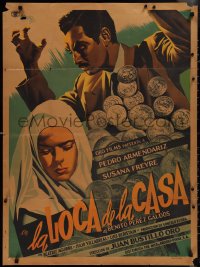 2p0604 LA LOCA DE LA CASA Mexican poster 1950 Pedro Armendariz & bride Susana Freyre w/coins, rare!